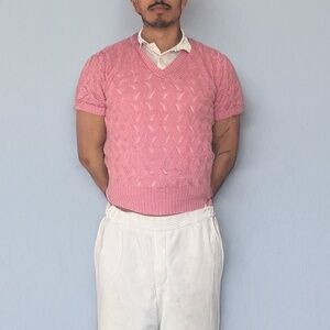 Vintage Pink Knit Short-Sleeve Sweater Vest – Small/Medium